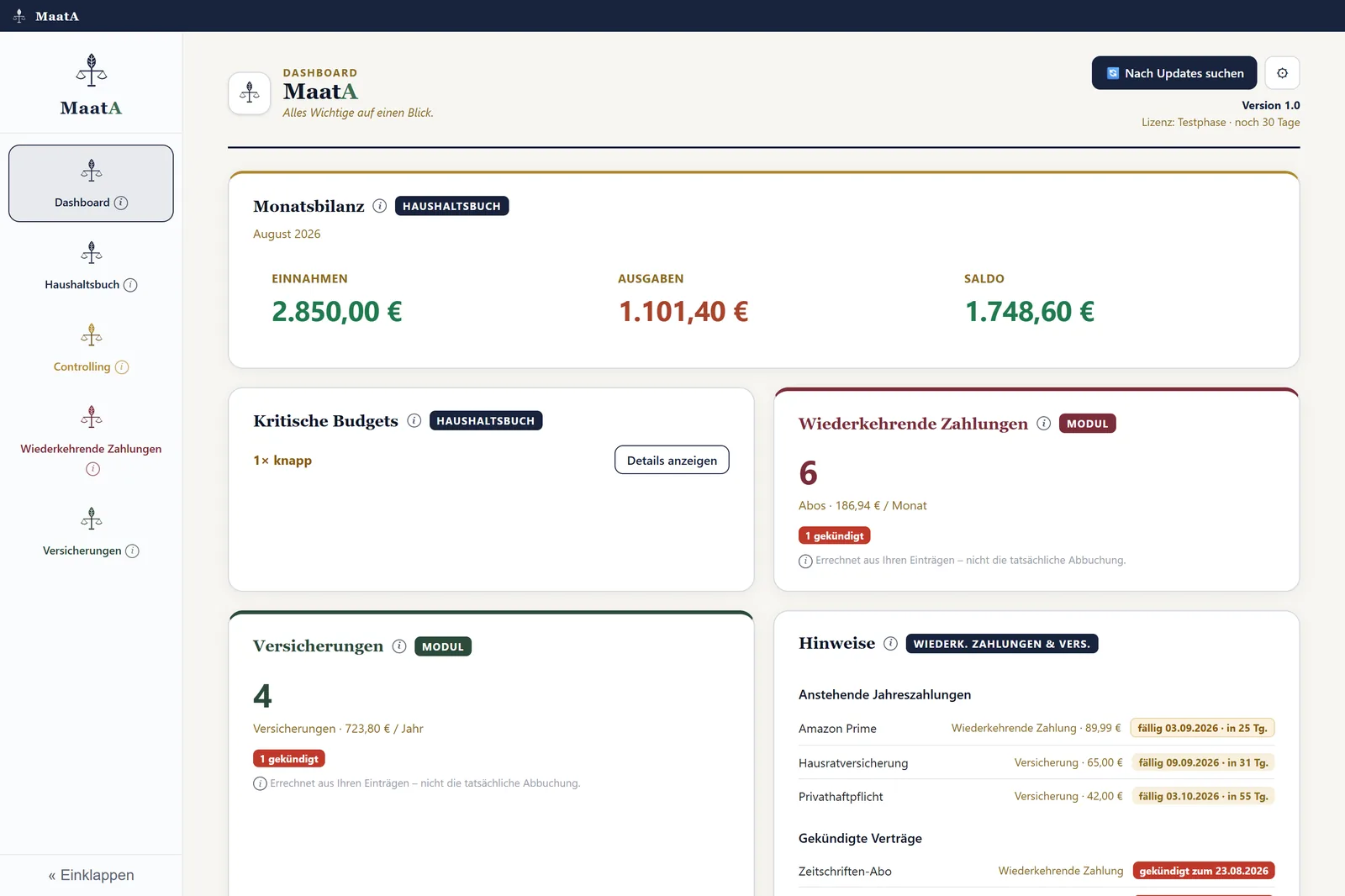 MaatA Dashboard